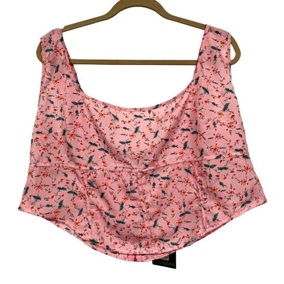 Pretty Little Things Zip Front Pink Floral Crop Top Sz 22 Seam Front Detail NEW - Picture 3 of 5